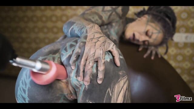 Tattooed Teen Testing Fuck Machine With Her Anal