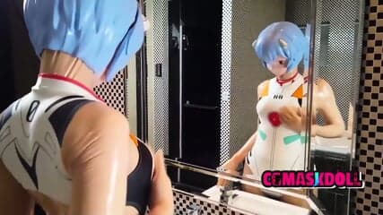 Rei Kigurumi Latex Cleaning Herself In The Bathroom