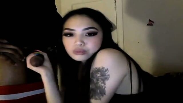 Asian creampied by black guy on webcam
