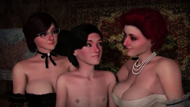 The guy was very happy when he felt the second dickgirl's cock - 3d Futanari threesome where two Mommies fucks one guy and cum on face